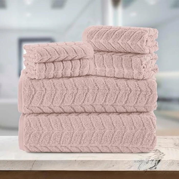 Elegant Comfort Luxury 6-Piece 100% Turkish Cotton Jacquard Braided Textured Premium Hotel Quality Towel Set- Soft and Absorbent, Includes 2 Bath Towels, 2 Hand Towels and 2 Washcloths, Dusty Pink by Elegant Comfort - Image 7