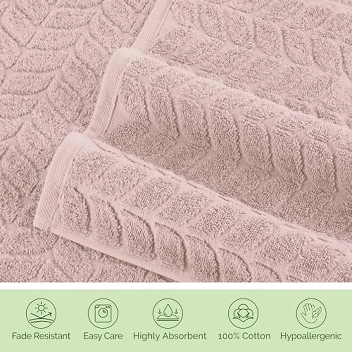 Elegant Comfort Luxury 6-Piece 100% Turkish Cotton Jacquard Braided Textured Premium Hotel Quality Towel Set- Soft and Absorbent, Includes 2 Bath Towels, 2 Hand Towels and 2 Washcloths, Dusty Pink by Elegant Comfort - Image 8