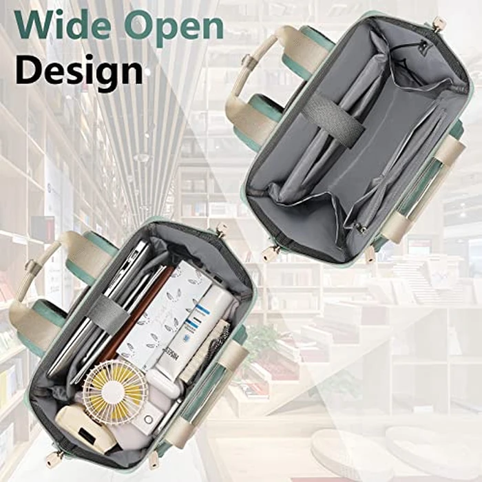 FALANKO Laptop Backpack for Women,Doctor Teacher Nurse Work Bookbag for 15.6 Inch Laptop,Large Travel Wide Open College Shoulder Purse Bag With RFID Anti Theft USB Charging Port-Green by FALANKO - Image 1