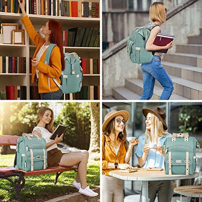 FALANKO Laptop Backpack for Women,Doctor Teacher Nurse Work Bookbag for 15.6 Inch Laptop,Large Travel Wide Open College Shoulder Purse Bag With RFID Anti Theft USB Charging Port-Green by FALANKO - Image 5