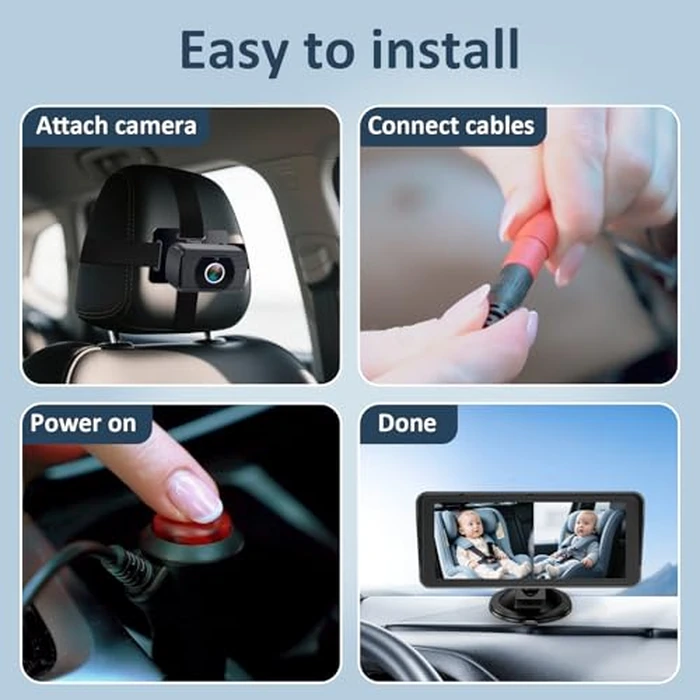 2-Kids Baby Car Camera for Seat: 6.9 Inch Ultrawide Display with Two Cameras Rear Facing - USB Powered Backseat Camera HD 1080P Easy to Install by Yakry - Image 4