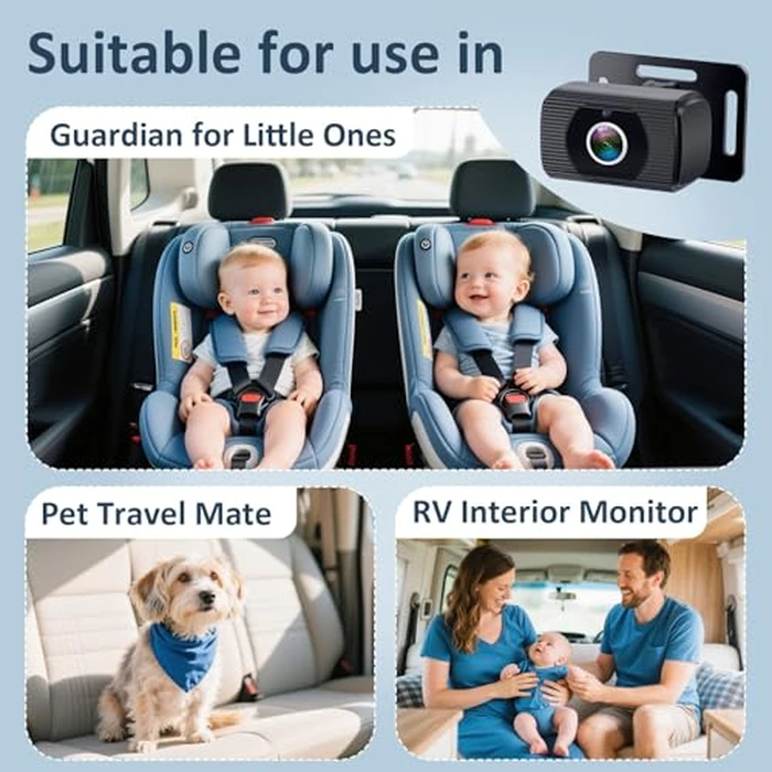 2-Kids Baby Car Camera for Seat: 6.9 Inch Ultrawide Display with Two Cameras Rear Facing - USB Powered Backseat Camera HD 1080P Easy to Install by Yakry - Image 8