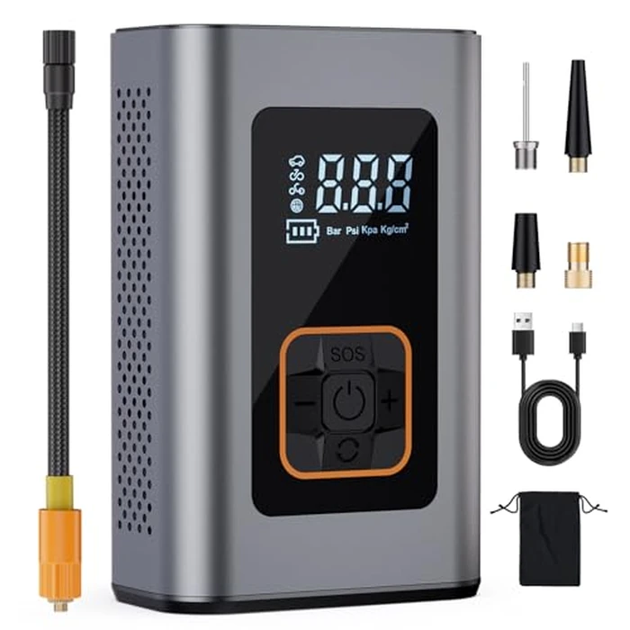CKWUE Tire Inflator Portable Air Compressor, 6X Faster Air Tire Pump for Car Tires, 180PSI Smart Cordless Air Compressor w Digital Pressure Gauge, Smart Auto Shut-Off, Moto, Bike & Ball (LightGray) by CKWUE - Used - Like New condition