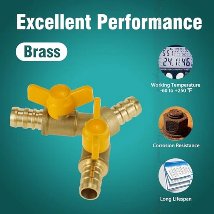Horiznext brass 1/2 inch O.D. barb three way shut off ball valve for gas hose air water pvc pex garden tubing fuel line, tee switch splitter fitting by Horiznext - Image 5