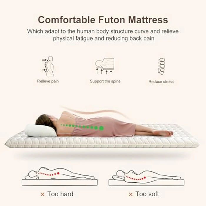 Premium Japanese Floor Mattress Full Size 75"x 54", Extra Thick Futon Mattress with 100% High Density Foam - Ideal for Comfort and Support, Portable Tatami Mat Sleeping Pad for Guest Room, Dormitory by LILYVIBEBEARHAPPY - Image 4