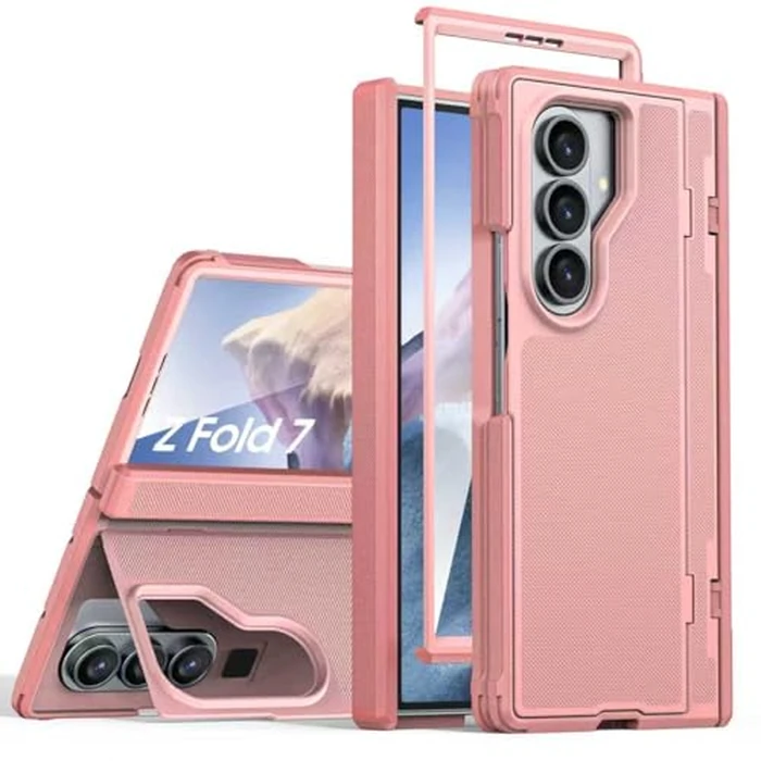 Spugan for Galaxy Z Fold 7 Case with Hinge Protection, [HD Screen Protection][Built-in Hidden Kickstand ] Slim Shockproof Flexible Protective Phone Case for Samung Z Fold 7 (Pink) by Spugan - Used - Acceptable condition