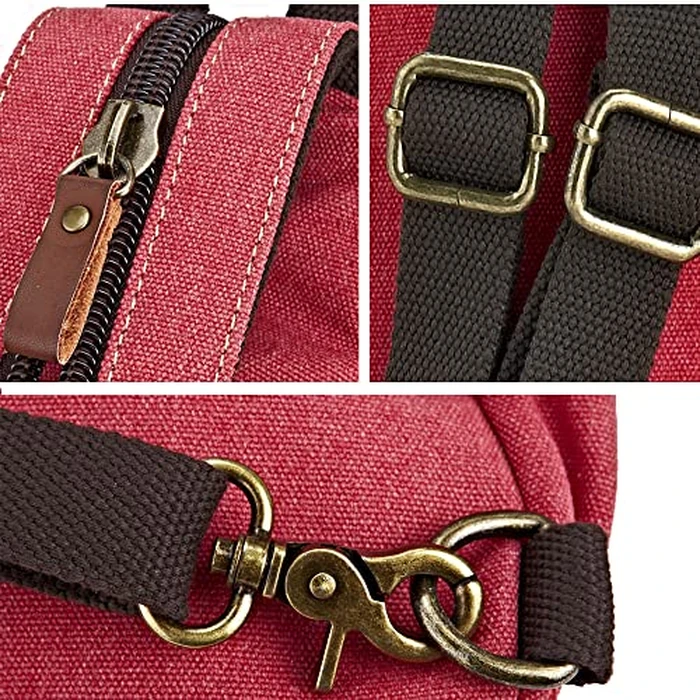 POEYLEJA Canvas Sling Bag Convertible Crossbody Bag Chest Bag Shoulder Backpack Casual Daypack for Men Women Outdoor Cycling Hiking Travel (Rose Red) by Poeyleja - Image 5