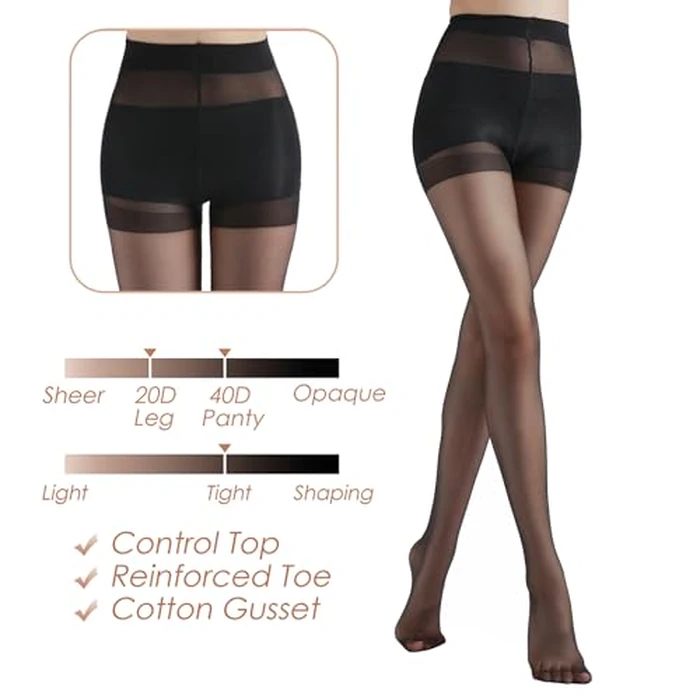 G&Y Women's Backseam Sheer Tights - 20D Control Top Pantyhose with Reinforced Toes (Black,S) by G&Y - Image 4