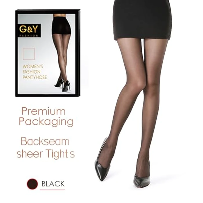 G&Y Women's Backseam Sheer Tights - 20D Control Top Pantyhose with Reinforced Toes (Black,S) by G&Y - Image 5