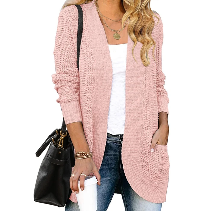 MEROKEETY Womens Long Sleeve Cardigan Sweaters Fall Winter Chunky Cozy Knit Draped Open Front Outwear Outfits, Pink, M by MEROKEETY - Used - Like New condition - US$20.27