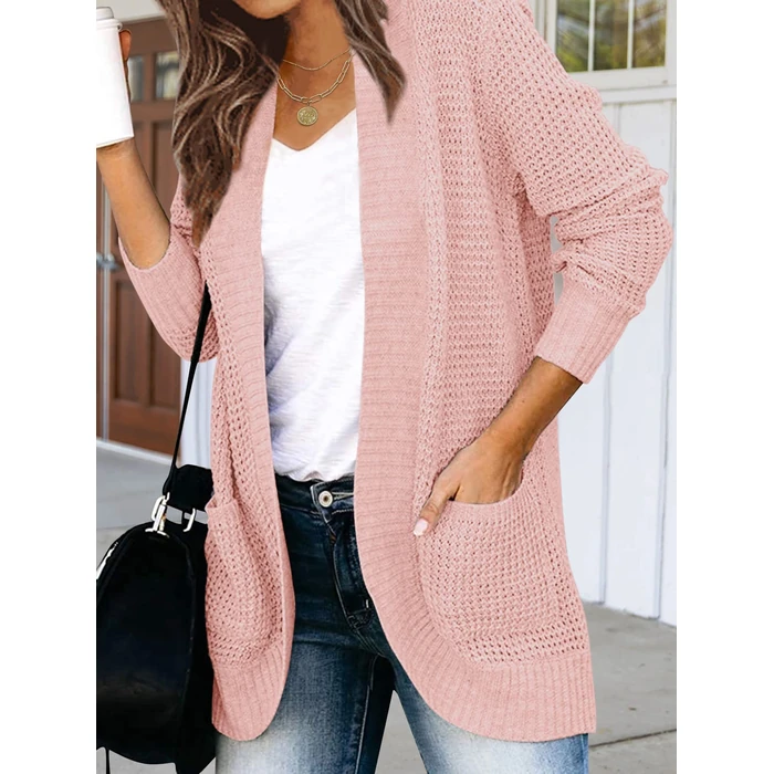 MEROKEETY Womens Long Sleeve Cardigan Sweaters Fall Winter Chunky Cozy Knit Draped Open Front Outwear Outfits, Pink, M by MEROKEETY - Image 3