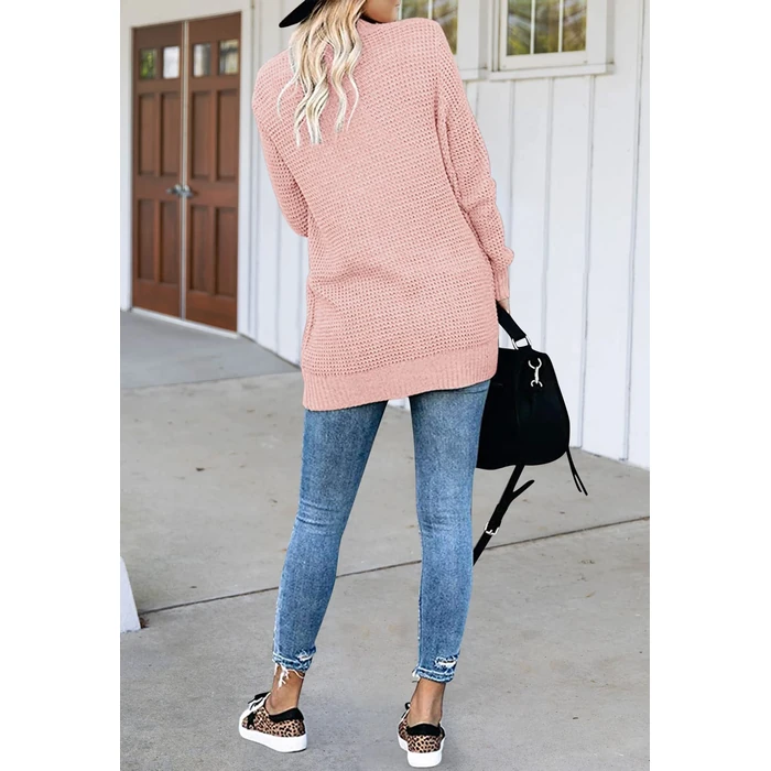 MEROKEETY Womens Long Sleeve Cardigan Sweaters Fall Winter Chunky Cozy Knit Draped Open Front Outwear Outfits, Pink, M by MEROKEETY - Image 5