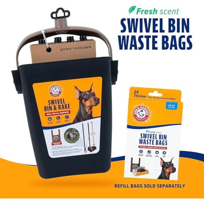 Arm & Hammer Dog Pooper Scooper Swivel Bin & Rake, Poop Scoop for Dogs, Black (2 Heavy Duty Scented Waste Bags Included) by Arm & Hammer - Image 8
