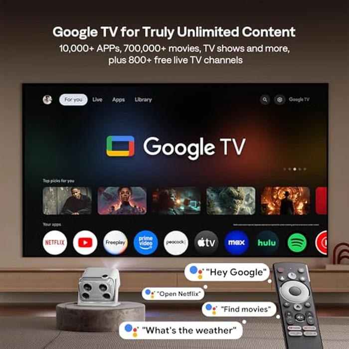 Aurzen BOOM mini Google TV Movie Projector with WiFi and Bluetooth, Voice Control, Family Mode, 20W Dolby Audio, Real-Time Focus, 4K Supported Smart Portable Home Theater Projector Outdoor, Grey by Aurzen - Image 2
