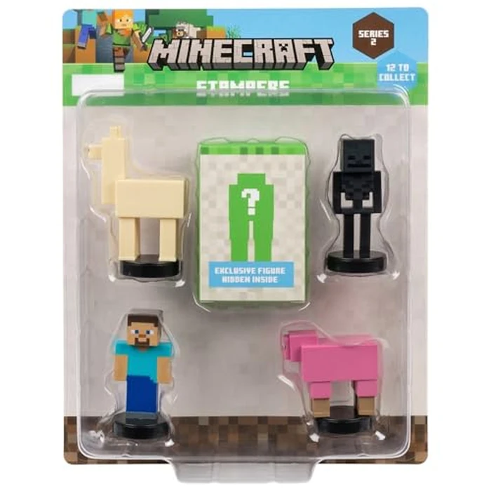 P.M.I. Minecraft 3D Stampers Series 2 Collector Set - Officially Licensed Minecraft Mini Figures 5 Character Stampers with Llama, Steve, Pig, Skeleton & 1 Mystery Character, 12 to Collect, Version A by P.M.I. - Used - Like New condition