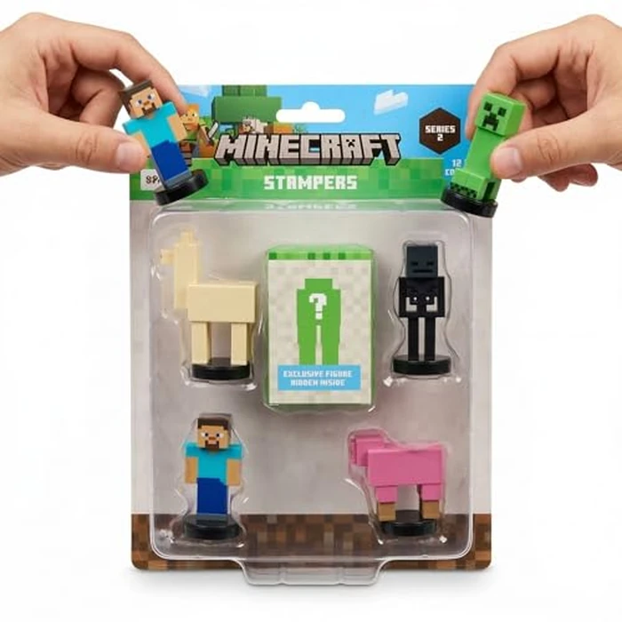 P.M.I. Minecraft 3D Stampers Series 2 Collector Set - Officially Licensed Minecraft Mini Figures 5 Character Stampers with Llama, Steve, Pig, Skeleton & 1 Mystery Character, 12 to Collect, Version A by P.M.I. - Image 2