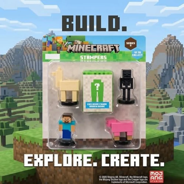 P.M.I. Minecraft 3D Stampers Series 2 Collector Set - Officially Licensed Minecraft Mini Figures 5 Character Stampers with Llama, Steve, Pig, Skeleton & 1 Mystery Character, 12 to Collect, Version A by P.M.I. - Image 4