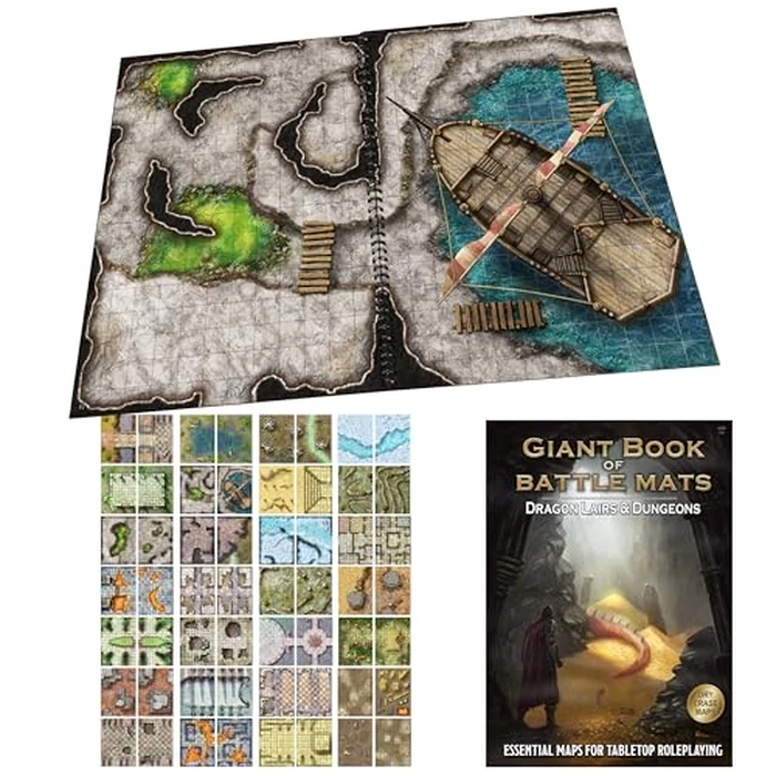 Giant Book of Battle Mats Dragon Lairs & Dungeons by Loke | Ages 14+ | 1+ Players | Reusable, Marker-Friendly Encounter Maps for Tabletop Roleplaying with Miniatures, Tokens & 3D Scenery by Loke BattleMats - Used - Like New condition