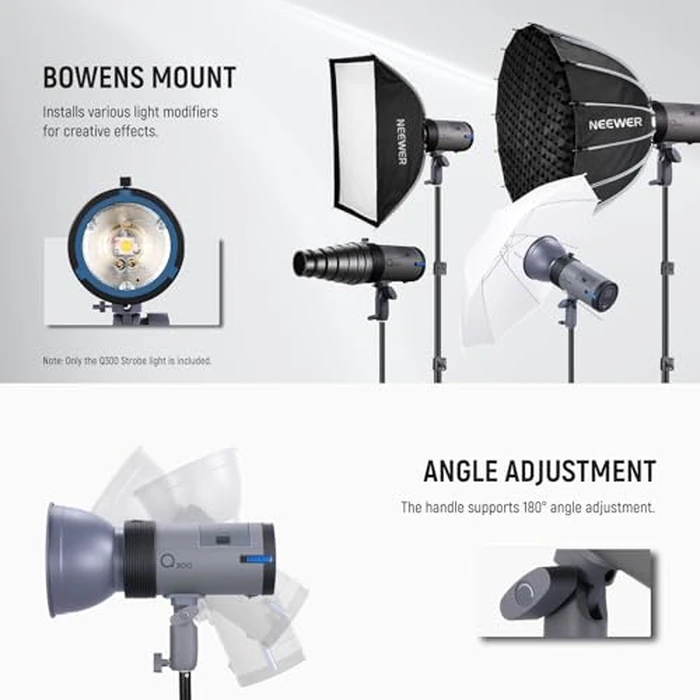 NEEWER Q300 300Ws 2.4G Outdoor Studio Flash with Q Compact Wireless Trigger, 7800mAh Li ion Battery Powered Strobe Light Photography Cordless Monolight with 1000 Full Power Flash 0.4~2.5s Recycle by NEEWER - Image 7