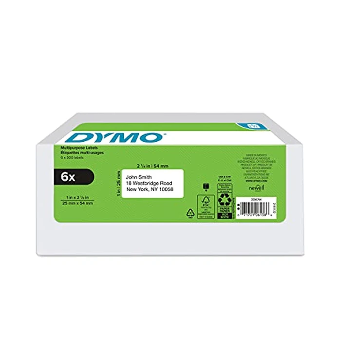 DYMO Authentic LW Multi-Purpose Labels for LabelWriter Label Printers, White, 1" x 2-1/8", 6 rolls of 500 (3000 Total) by DYMO - Used - Like New condition