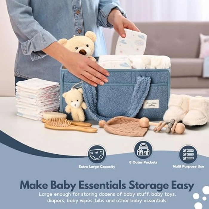 PeraBella Baby Diaper Caddy Organizer with Handle, Boy & Girl Shower Gift Basket, Portable Diaper Storage Basket Bin for Wipes, Newborn Baby Essentials Registry Search Must Haves, Car Caddy Organizer by PeraBella - Image 3