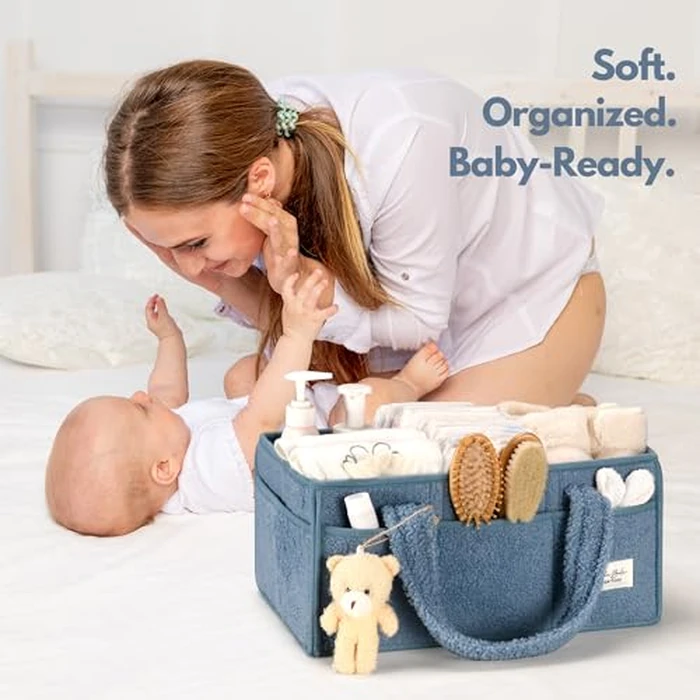 PeraBella Baby Diaper Caddy Organizer with Handle, Boy & Girl Shower Gift Basket, Portable Diaper Storage Basket Bin for Wipes, Newborn Baby Essentials Registry Search Must Haves, Car Caddy Organizer by PeraBella - Image 5