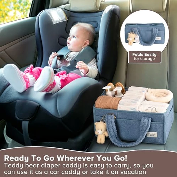 PeraBella Baby Diaper Caddy Organizer with Handle, Boy & Girl Shower Gift Basket, Portable Diaper Storage Basket Bin for Wipes, Newborn Baby Essentials Registry Search Must Haves, Car Caddy Organizer by PeraBella - Image 6