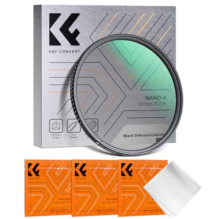K&F CONCEPT 82mm Black Diffusion 1/4 Filter & CPL 2-in-1 Filter, Mist Dreamy Cinematic and Polarizing Effect Filter for Video/Vlog/Portrait (Nano-K Series) by K&F CONCEPT - Used - Like New condition - CA$35.71
