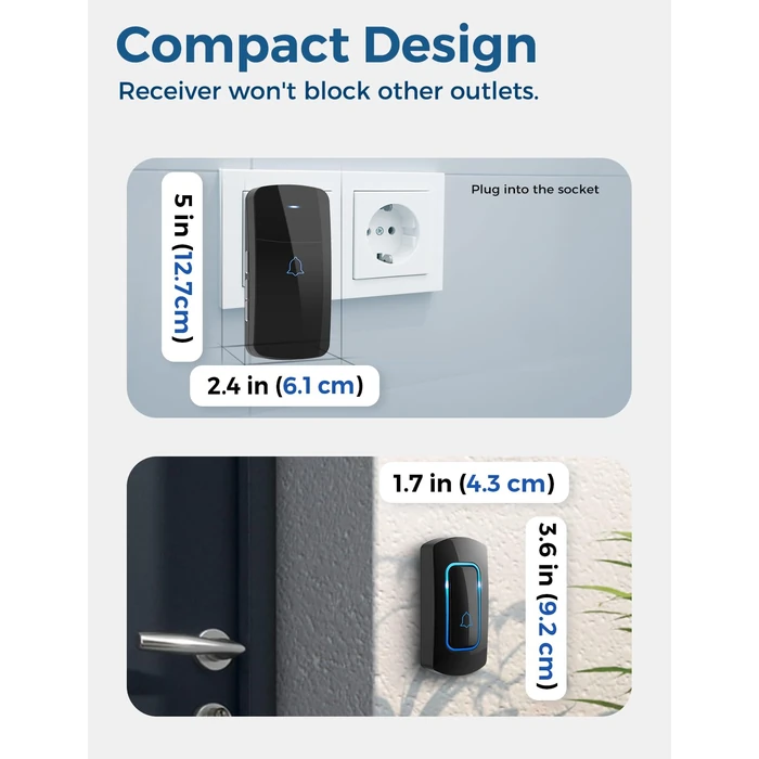 AVANTEK Wireless Doorbell D-3C, 1300 ft Long Range Door Chime Kit, 52 Melodies, Up to 115dB Volume and LED Flash with 2 Plug-In Receivers & 1 Push Button, Black by AVANTEK - Image 6