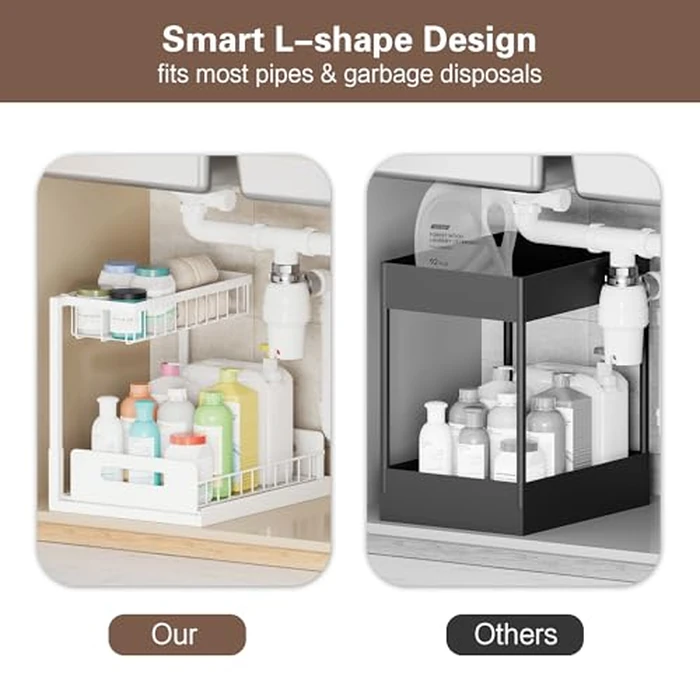 VUSIGN 2 Tier Under Sink Organizer and Storage, Slide Out Pull Out Cabinet Organizer Shelf, Storage for Kitchen Bathroom Laundry, 1Pack, White by VUSIGN - Image 3