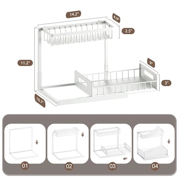 VUSIGN 2 Tier Under Sink Organizer and Storage, Slide Out Pull Out Cabinet Organizer Shelf, Storage for Kitchen Bathroom Laundry, 1Pack, White by VUSIGN - Image 5