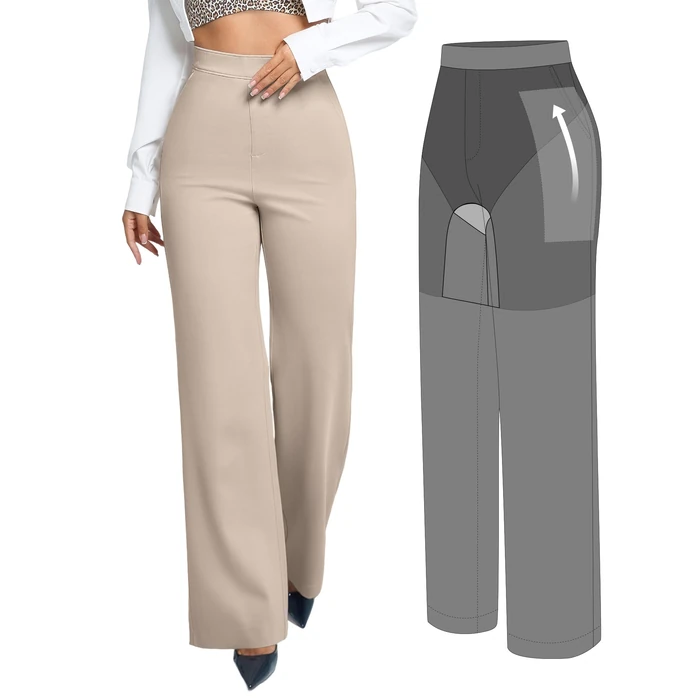 BRXL Dress Pants for Women Work Tummy Control Shapewear Long Wide Leg Winkle Free Business Casual Khaki S by BRXL - Image 1