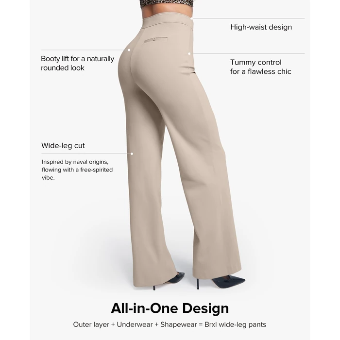 BRXL Dress Pants for Women Work Tummy Control Shapewear Long Wide Leg Winkle Free Business Casual Khaki S by BRXL - Image 2