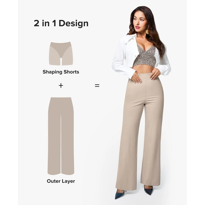BRXL Dress Pants for Women Work Tummy Control Shapewear Long Wide Leg Winkle Free Business Casual Khaki S by BRXL - Image 3