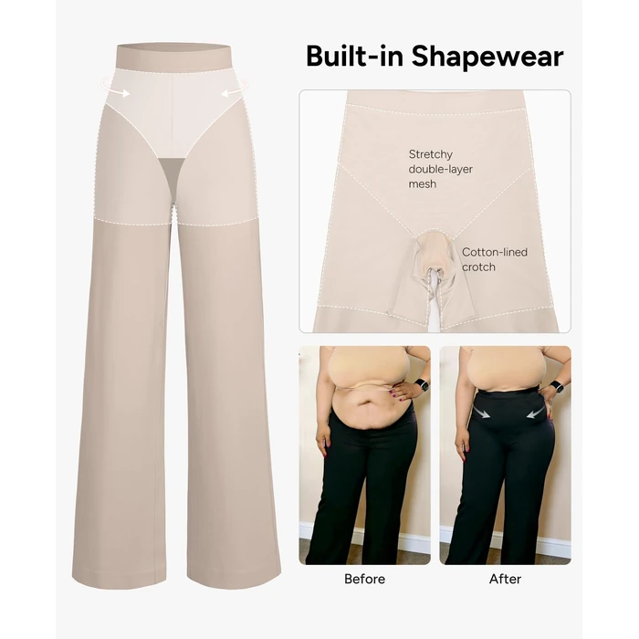 BRXL Dress Pants for Women Work Tummy Control Shapewear Long Wide Leg Winkle Free Business Casual Khaki S by BRXL - Image 4