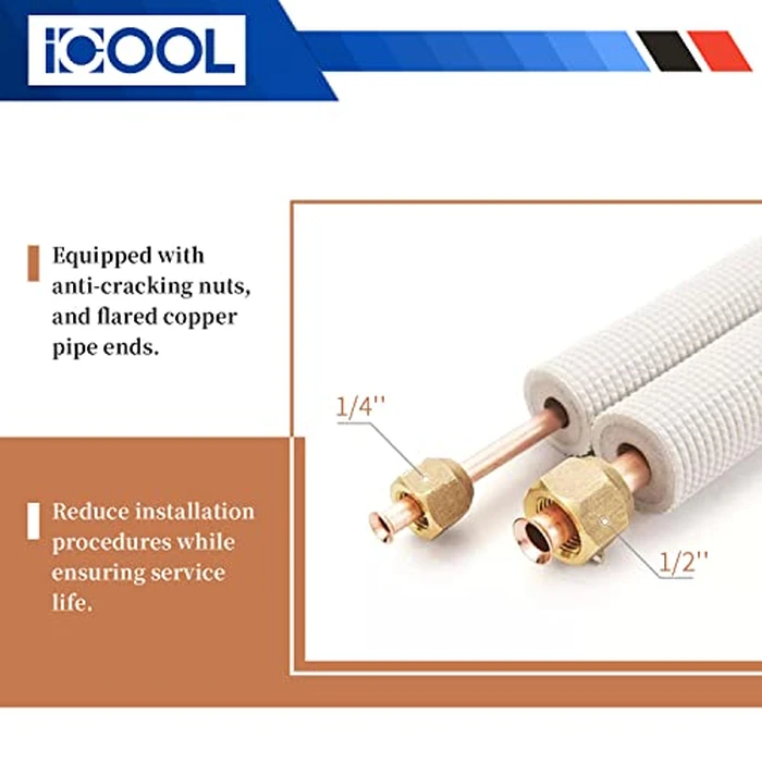 ICOOL 10 Ft. Mini Split Line Set, 1/4" & 1/2" O.D. Twin Copper Pipes, 3/8" Thickened PE Insulated Coil Copper Line for Air Conditioner HVAC Refrigeration and Heating Equipment, with Fittings by ICOOL - Image 4