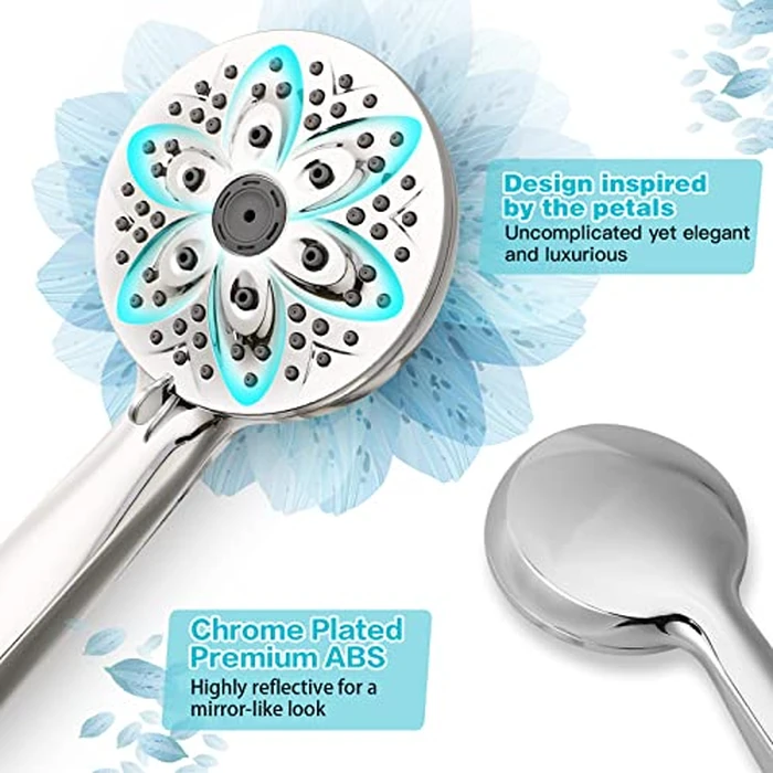 6-Setting Shower Head with Handheld, JDO High Pressure Hand held Shower Head, 4.7 Inch Chrome Detachable Showerhead Set with 59 Inch Stainless Steel Hose and Adjustable Showerhead Holder by JDO - Image 2