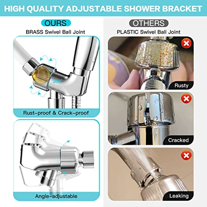 6-Setting Shower Head with Handheld, JDO High Pressure Hand held Shower Head, 4.7 Inch Chrome Detachable Showerhead Set with 59 Inch Stainless Steel Hose and Adjustable Showerhead Holder by JDO - Image 3