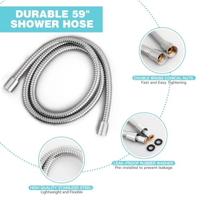 6-Setting Shower Head with Handheld, JDO High Pressure Hand held Shower Head, 4.7 Inch Chrome Detachable Showerhead Set with 59 Inch Stainless Steel Hose and Adjustable Showerhead Holder by JDO - Image 4