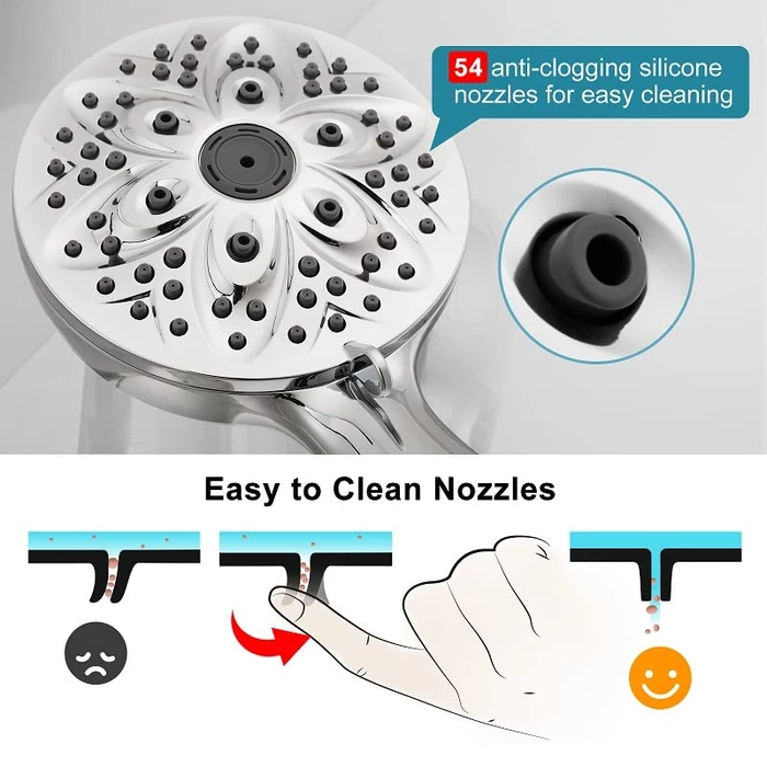 6-Setting Shower Head with Handheld, JDO High Pressure Hand held Shower Head, 4.7 Inch Chrome Detachable Showerhead Set with 59 Inch Stainless Steel Hose and Adjustable Showerhead Holder by JDO - Image 5