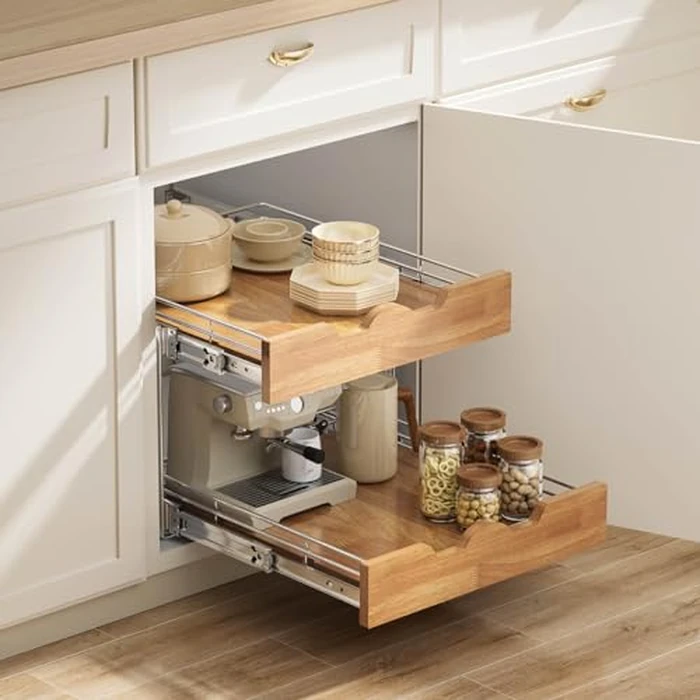 OCG Pull Out Cabinet Organizer 20" W x 21" D, 2 Tier Slide Out Shelf, Heavy-Duty Pull Out Drawer for Cabinets, Base Cabinet Organization for Kitchen, Pantry, Bathroom by OCG - Image 4
