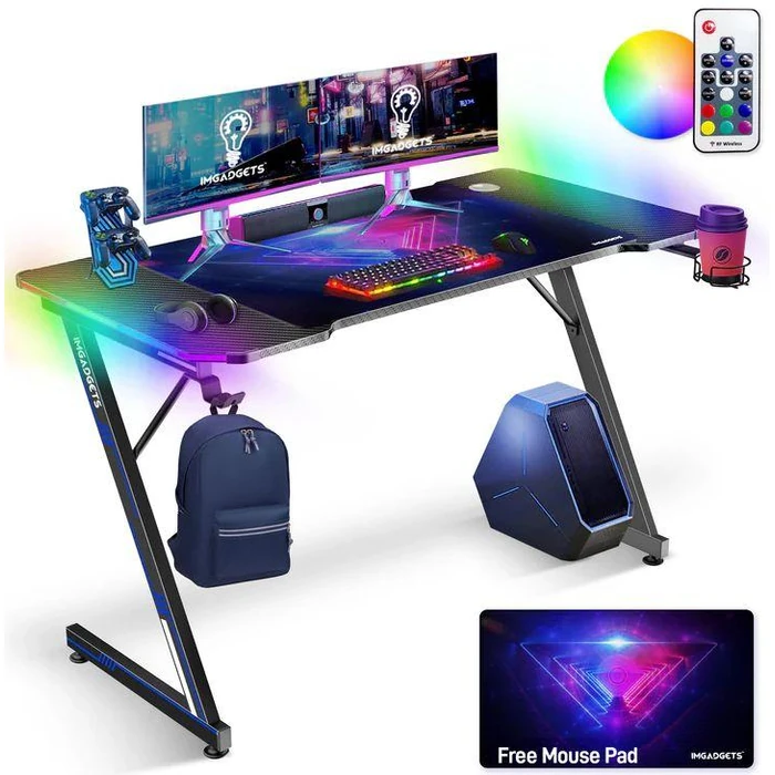 IMGadgets Z-Shaped Gaming Desk with Dynamic LED Lighting & Durable Mouse Pad - Black by IMGadgets - Refurbished - Excellent condition