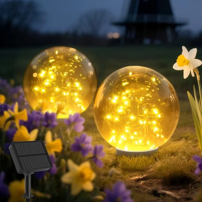Lightkeeys Garden Globe Lights Outdoor Waterproof,2 Pack 7.9 inches Ball Glass Globe Solar Power Pathway Lights for Outside Outdoor Decorations Patio Yard Lawn Backyard Decor by Lightkeeys - Used - Very Good condition