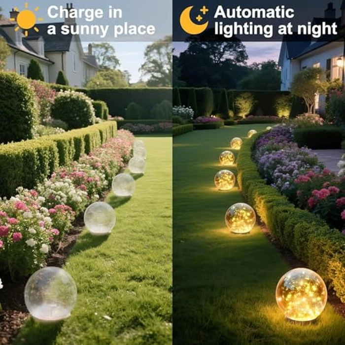 Lightkeeys Garden Globe Lights Outdoor Waterproof,2 Pack 7.9 inches Ball Glass Globe Solar Power Pathway Lights for Outside Outdoor Decorations Patio Yard Lawn Backyard Decor by Lightkeeys - Image 4