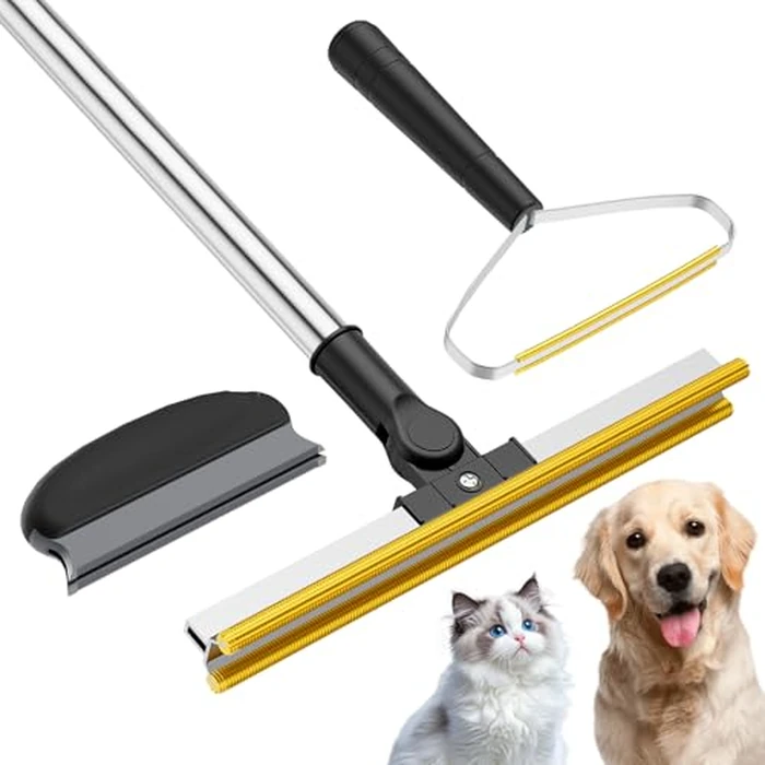 Bolfie 3 in 1 Carpet Rake for Pet Hair Removal, Tool Set of 3, 55” Long Handle Carpet Pet Hair Removal Carpet Scraper Dog Cat Hair Remover for Sofa, Couch, Car, Rug (Black) by Bolfie - Used - Like New condition