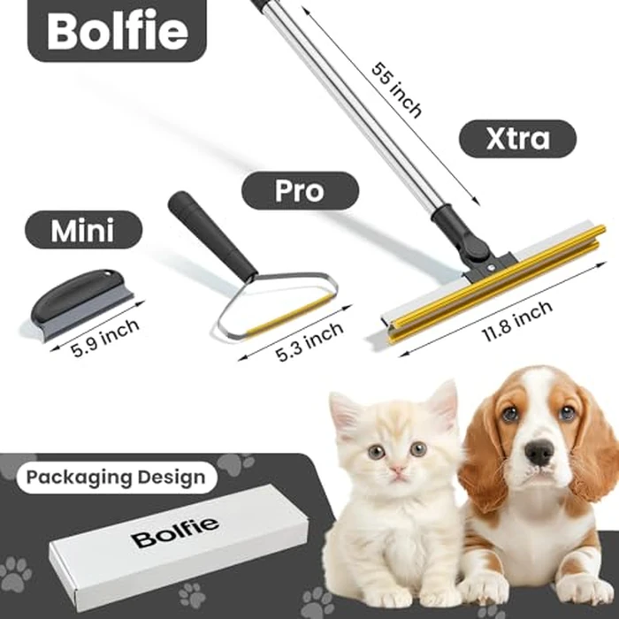 Bolfie 3 in 1 Carpet Rake for Pet Hair Removal, Tool Set of 3, 55” Long Handle Carpet Pet Hair Removal Carpet Scraper Dog Cat Hair Remover for Sofa, Couch, Car, Rug (Black) by Bolfie - Image 3