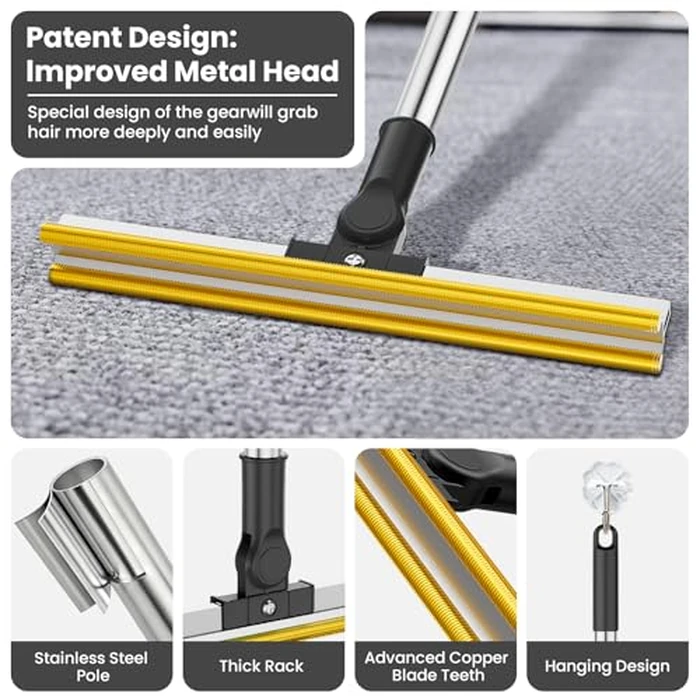 Bolfie 3 in 1 Carpet Rake for Pet Hair Removal, Tool Set of 3, 55” Long Handle Carpet Pet Hair Removal Carpet Scraper Dog Cat Hair Remover for Sofa, Couch, Car, Rug (Black) by Bolfie - Image 4