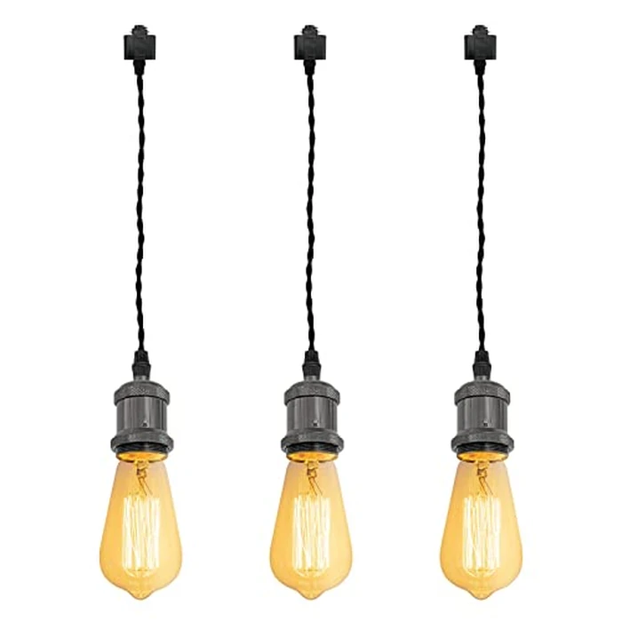 Kiven 3-Lights H System Track Mini Pendant, Pearl Black Finish Lamp Holder Fitting Track Light Kit, Rose Pendant Braided Fabric Flex Cord Length 11.81 in ,TB0123-30CM by Kiven - Used - Acceptable condition - CA$42.34