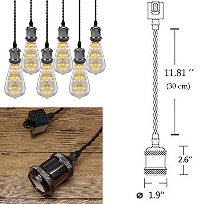 Kiven 3-Lights H System Track Mini Pendant, Pearl Black Finish Lamp Holder Fitting Track Light Kit, Rose Pendant Braided Fabric Flex Cord Length 11.81 in ,TB0123-30CM by Kiven - Image 3