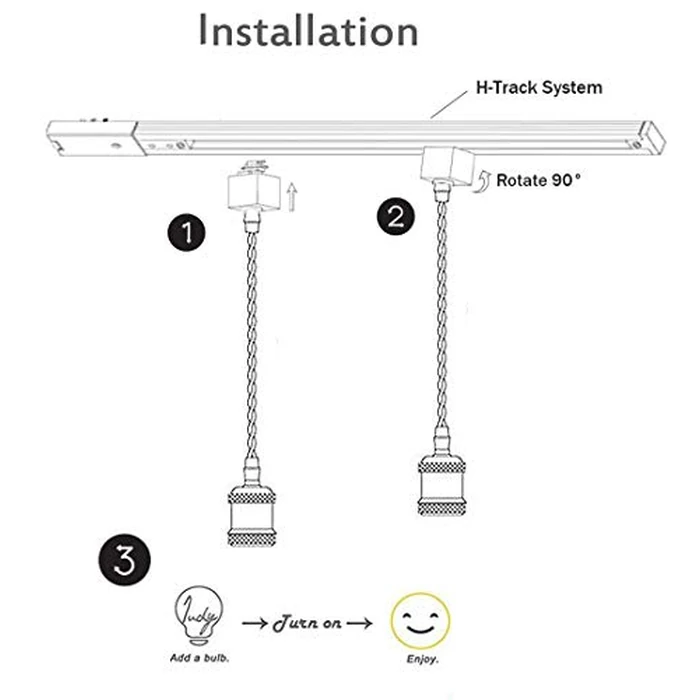 Kiven 3-Lights H System Track Mini Pendant, Pearl Black Finish Lamp Holder Fitting Track Light Kit, Rose Pendant Braided Fabric Flex Cord Length 11.81 in ,TB0123-30CM by Kiven - Image 4